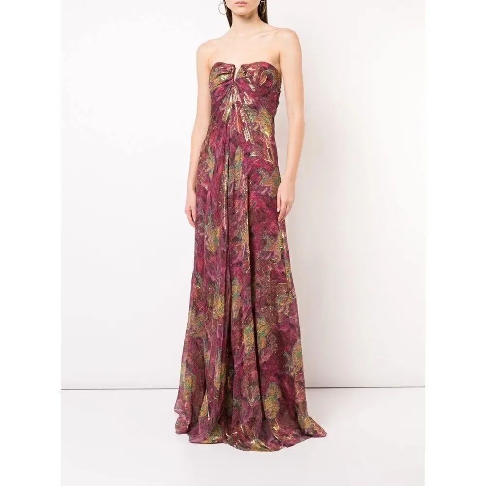 Nicole Miller MULTI COLOR Embroidered Strapless Maxi Dress size US10